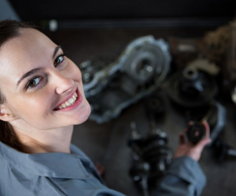 a female employee smiling